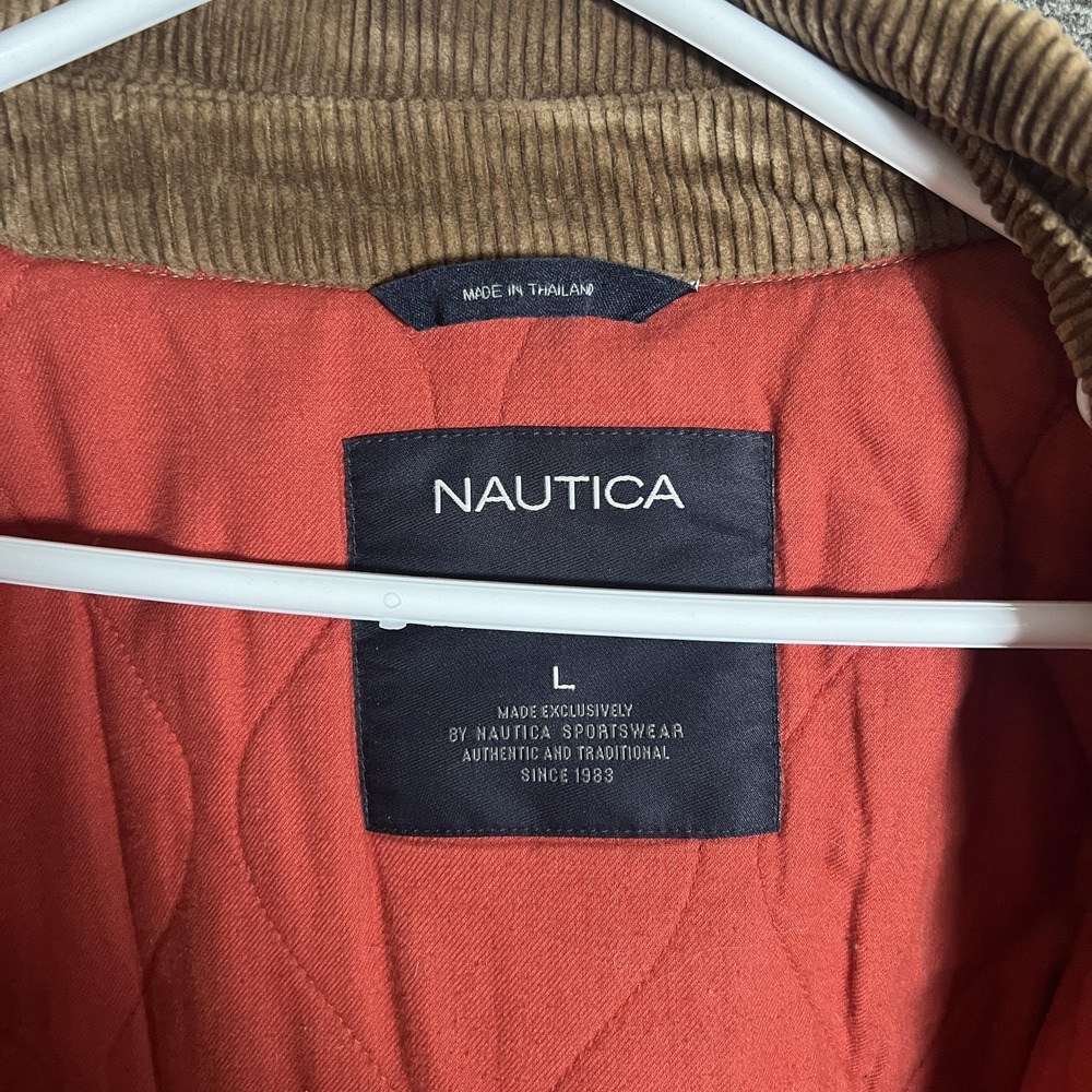 Nautica Jacket Mens Large Green Canvas Quilted Barn Corduroy Chore Field Coat - Picture 6 of 13